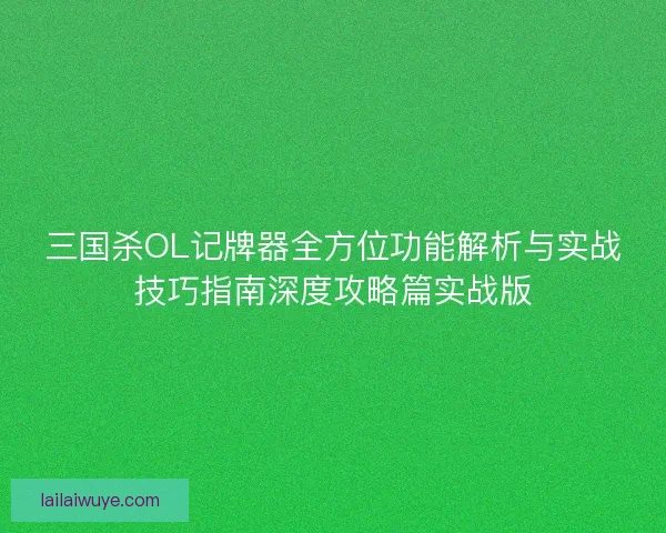 三国杀OL记牌器全方位功能解析与实战技巧指南深度攻略篇实战版